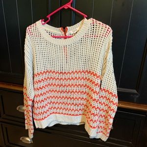Cream sweater with texture and orange stripes